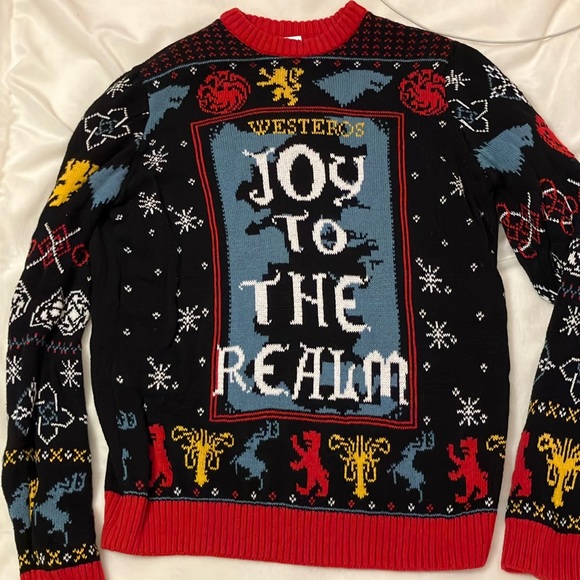 NWOT Game Of Thrones Deck The Wall Blue Sweater Holiday Ugly Christmas men’s s - Picture 1 of 4